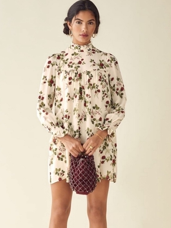 Reformation Dresses & Skirts - Reformation Rose Floral Jordan Jourdan Babydoll Mini Dress Womens Small Cream